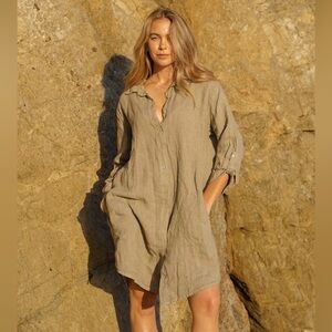 DNY Tan Linen Sally Tunic Dress Sz XL